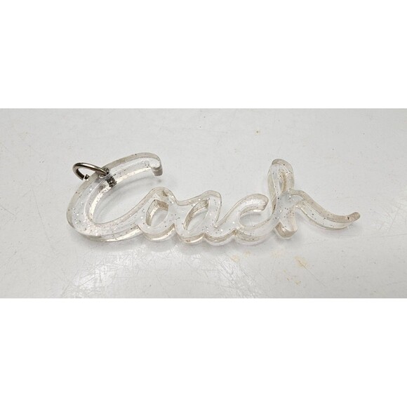 Authentic Coach Script Clear Glitter Keychain Charm with Silver Hardware - Picture 1 of 3
